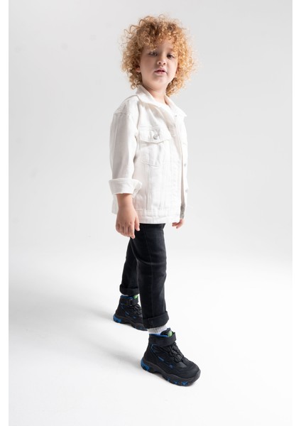 Erkek Çocuk Siyah Hakiki Deri Anatomik Günlük Bot