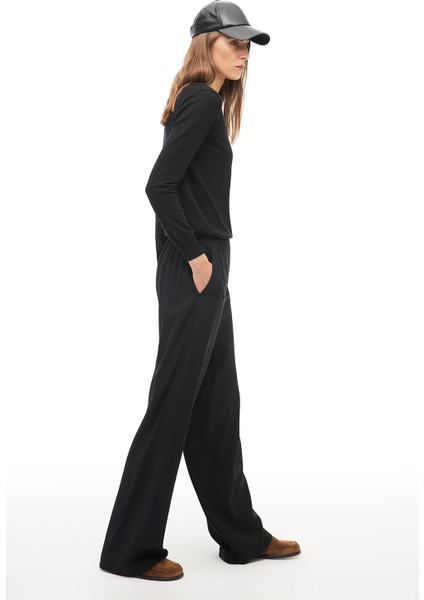 Siyah Yüksek Bel Geniş Paça Pantolon fiyatları