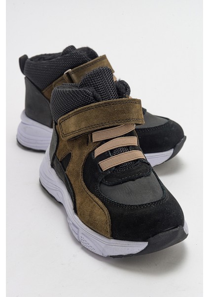 Erkek Çocuk Siyah-Haki Hakiki Deri Suya Dayanıklı Anatomik Günlük Bot fiyatları