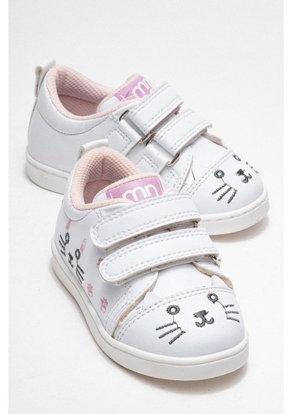 Kız Çocuk Beyaz Kedili Sneaker Ayakkabı