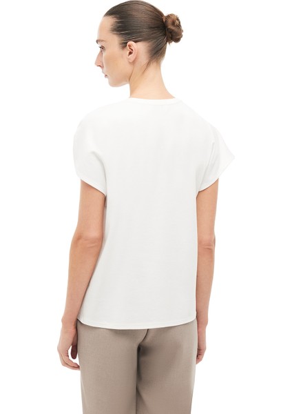 %100 Pamuk Ekru Omuz Detay Tişört fırsatları