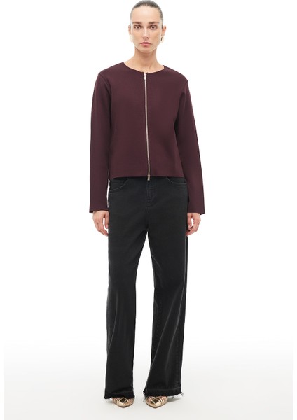 Bordo Bisiklet Yaka Triko Ceket