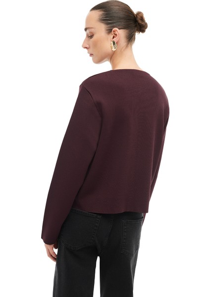 Bordo Bisiklet Yaka Triko Ceket fırsatları