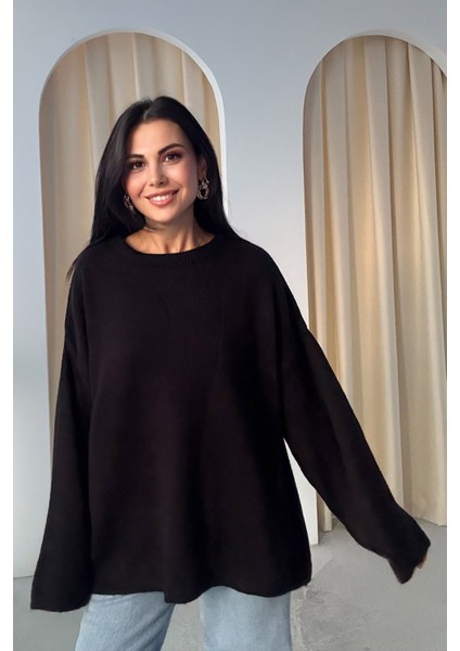 Siyah Bisiklet Yaka Oversize Pinterest Triko kazak