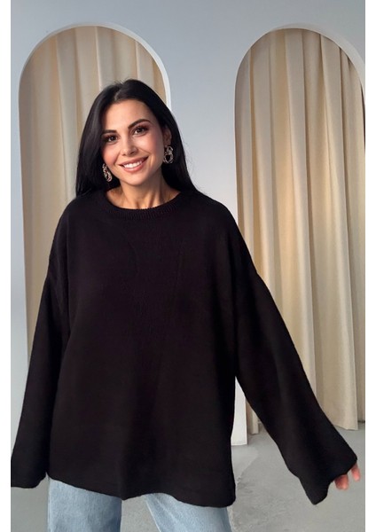 Siyah Bisiklet Yaka Oversize Pinterest Triko kazak fiyatları