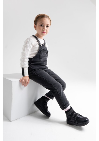 Kız Çocuk Siyah Hakiki Deri Suya Dayanıklı Anatomik Günlük Bot fiyatları