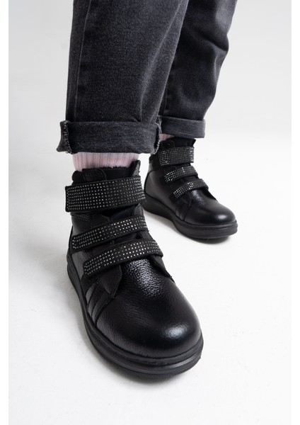 Kız Çocuk Siyah Hakiki Deri Suya Dayanıklı Anatomik Günlük Bot indirimleri