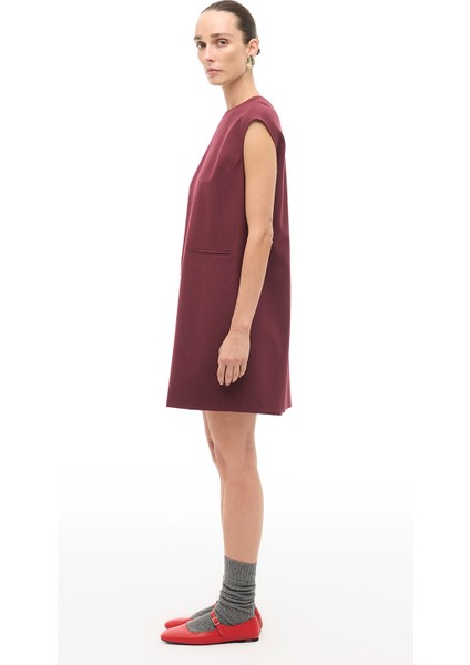 Bordo Çizgili Slim Fit Midi Elbise fiyatları