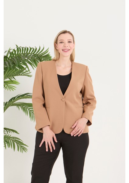 Kadın Büyük Beden V Yaka Tek Düğmeli Ceket modelleri