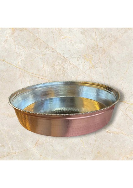 -40 cm El Dövmesi Bakır Çiğköfte Leğeni – 8 cm Derinlik | Geleneksel Kalaylı Bakır Yoğurma ve Sunum Leğeni | Dayanıklı Otantik El Işçiliği Bakır Mutfak Ürünü