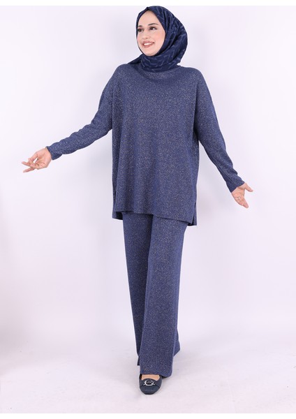 18197 Simli Triko Tunik Pantolon Takım Lacivert