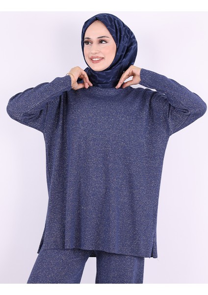 18197 Simli Triko Tunik Pantolon Takım Lacivert modelleri