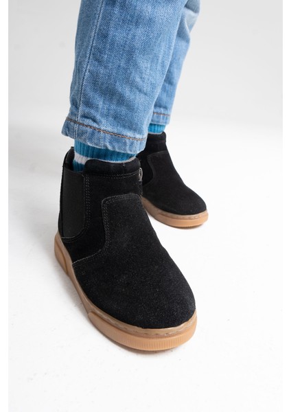 Erkek Çocuk Siyah Hakiki Deri Suya Dayanıklı Günlük Bot indirimleri