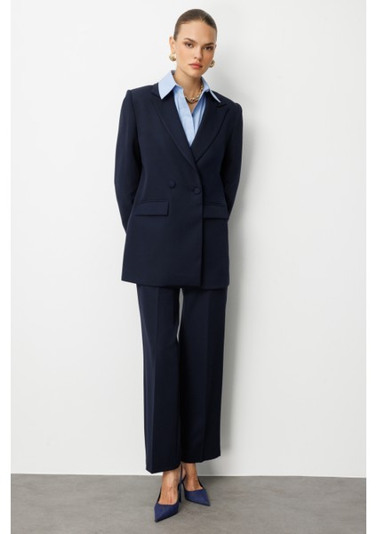 Oversize Lacivert Kruvaze Blazer Ceket