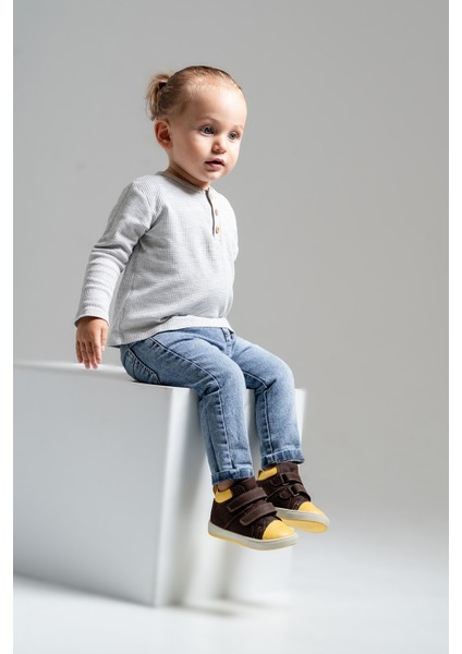 Erkek Çocuk Kahve Hakiki Deri Suya Dayanıklı Anatomik Ilk Adım Bot