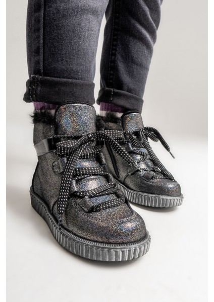 Kız Çocuk Siyah Simli Hakiki Deri Suya Dayanıklı Günlük Bot indirimleri