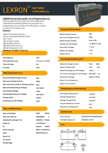 Lityum Akü 12.8V 100AH Lifepo4 Lexron fiyatları