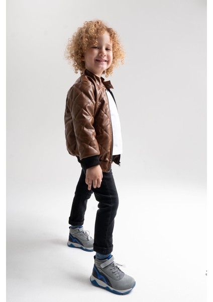 Erkek Çocuk Gri Hakiki Deri Suya Dayanıklı Günlük Bot