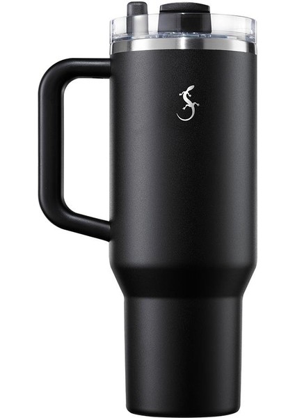 - “big Cup” 1.2 L Mat Siyah, paslanmaz çelik termos - Uzatılabilir pipetli, çift cidarlı, sızdırmaz - 240978