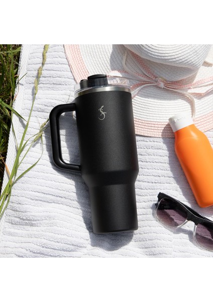 - “big Cup” 1.2 L Mat Siyah, paslanmaz çelik termos - Uzatılabilir pipetli, çift cidarlı, sızdırmaz - 240978 modelleri