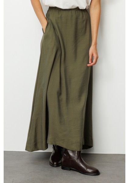 Modal Karışımlı Haki Beli Lastikli Maksi Etek fırsatları