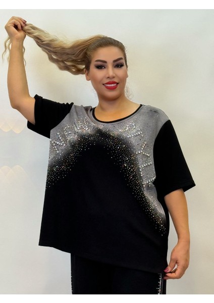 Abiye Bluz Kadın Taşlı Yazlık Oversize Üç Renk: Sarı, Pembe, Siyah Şık Yarım Kollu Kristal Taşlı fırsatları