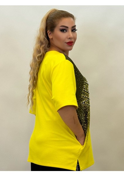 Abiye Bluz Kadın Taşlı Yazlık Oversize Üç Renk: Sarı, Pembe, Siyah Şık Yarım Kollu Kristal Taşlı indirimleri