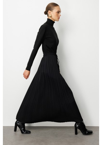 Beli Ipli Ince Piliseli Siyah Maksi Etek modelleri