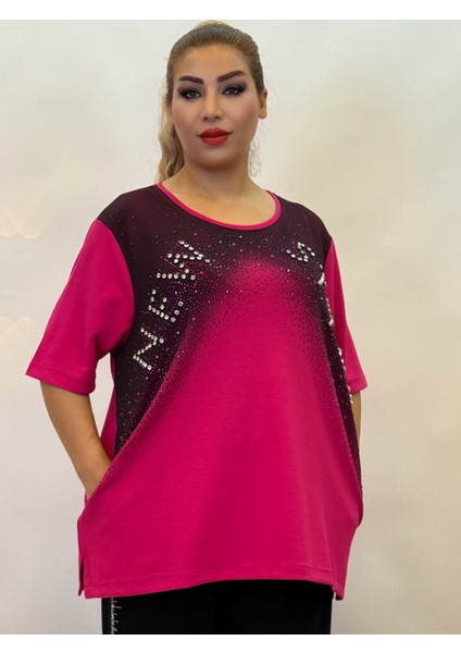 Abiye Bluz Kadın Taşlı Yazlık Oversize Üç Renk: Sarı, Pembe, Siyah Şık Yarım Kollu Kristal Taşlı modelleri