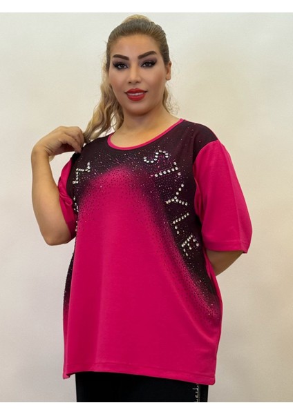 Abiye Bluz Kadın Taşlı Yazlık Oversize Üç Renk: Sarı, Pembe, Siyah Şık Yarım Kollu Kristal Taşlı fırsatları