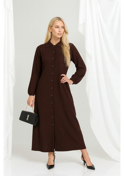 Bürümcük Gömlek Yaka Boydan Düğmeli Uzun Elbise Tesettüre Uygun 2xl 6xl