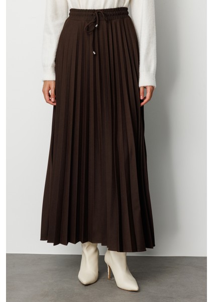 Örme Krep Piliseli Maksi Kahverengi Etek fiyatları