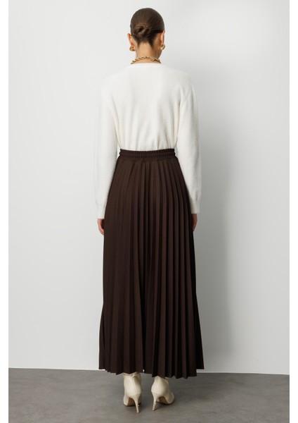 Örme Krep Piliseli Maksi Kahverengi Etek indirimleri