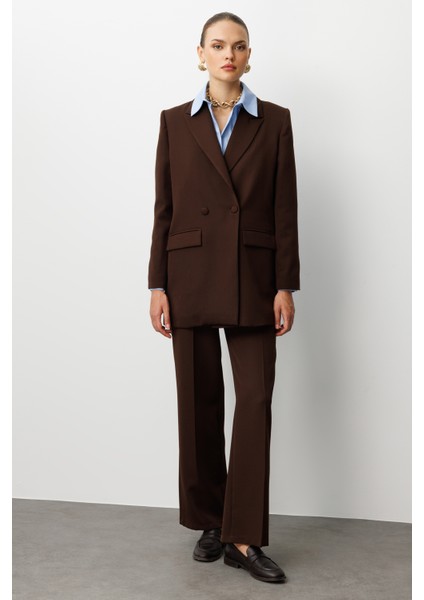 Oversize Kahverengi Kruvaze Blazer Ceket