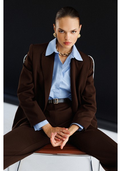 Oversize Kahverengi Kruvaze Blazer Ceket modelleri
