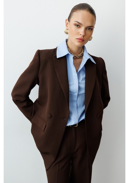 Oversize Kahverengi Kruvaze Blazer Ceket fırsatları