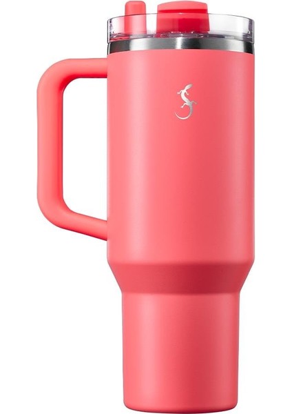 - “big Cup” 1.2 L Mercan Pembe, paslanmaz çelik termos - Uzatılabilir pipetli, çift cidarlı, sızdırmaz - 240876