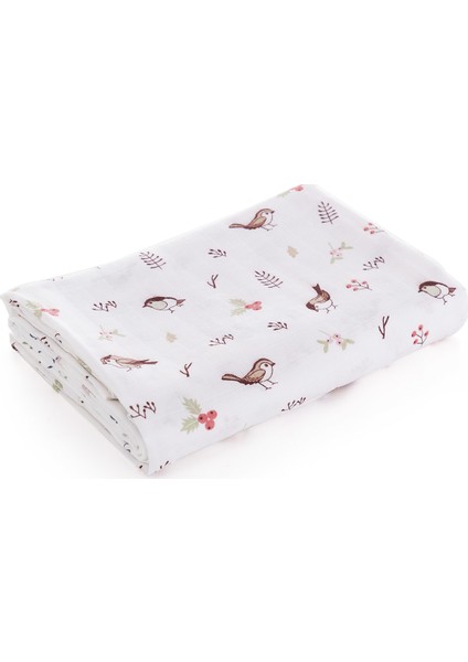 %100 Pamuk Premium & Hafif Müslin Bezi Örtüsü I 120x120 cm I Kahverengi I Kuş Desenli & 4 Adet Ağız Mendili 27x27cm fiyatları