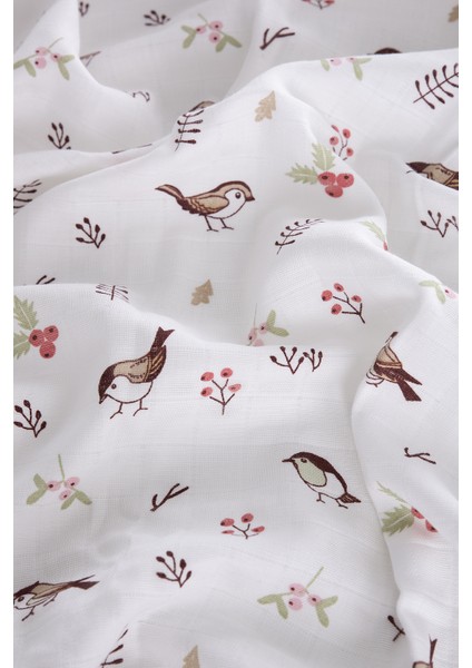 %100 Pamuk Premium & Hafif Müslin Bezi Örtüsü I 120x120 cm I Kahverengi I Kuş Desenli & 4 Adet Ağız Mendili 27x27cm modelleri