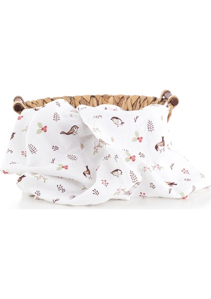 %100 Pamuk Premium & Hafif Müslin Bezi Örtüsü I 120x120 cm I Kahverengi I Kuş Desenli & 4 Adet Ağız Mendili 27x27cm fırsatları