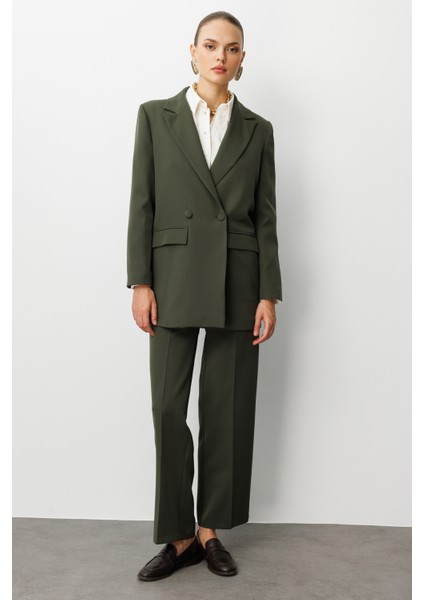 Oversize Haki Kruvaze Blazer Ceket