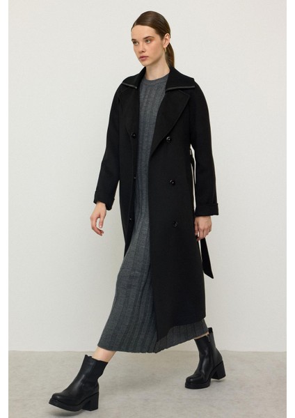 Triko Yakalı Reglan Kol Kaşmir Kaban Siyah 3099 fiyatları