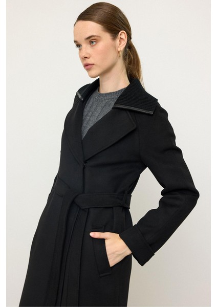 Triko Yakalı Reglan Kol Kaşmir Kaban Siyah 3099 fırsatları