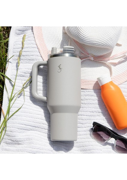 - “big Cup” 1.2 L Granit Gri, Paslanmaz çelik termos - Uzatılabilir pipetli, çift cidarlı, sızdırmaz - 240878 modelleri