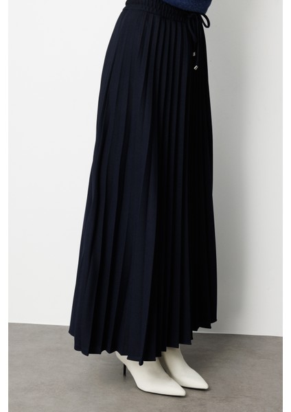 Örme Krep Piliseli Maksi Lacivert Etek modelleri