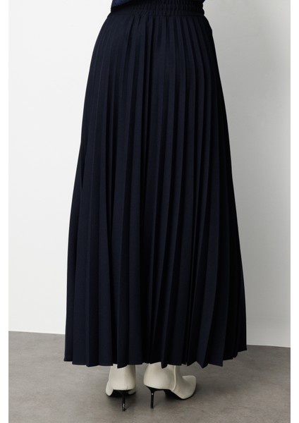 Örme Krep Piliseli Maksi Lacivert Etek fırsatları