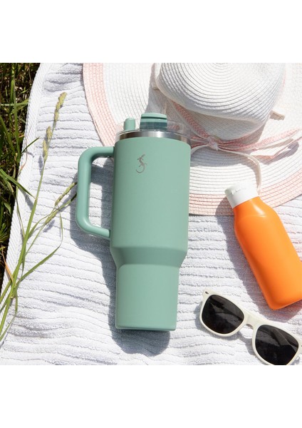 - “big Cup” 1.2 L Adaçayı Yeşil, paslanmaz çelik termos - Uzatılabilir pipetli, çift cidarlı, sızdırmaz - 240877 modelleri