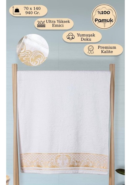 Beyaz Pamuk Jakarlı Tekli Banyo Havlusu Saint