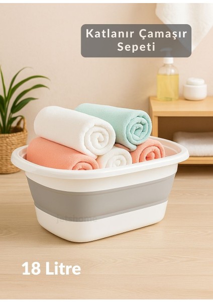 18 Litre Katlanır Silikon Çamaşır Sepeti – Akordiyon Tasarım, Pratik ve Yer Tasarruflu