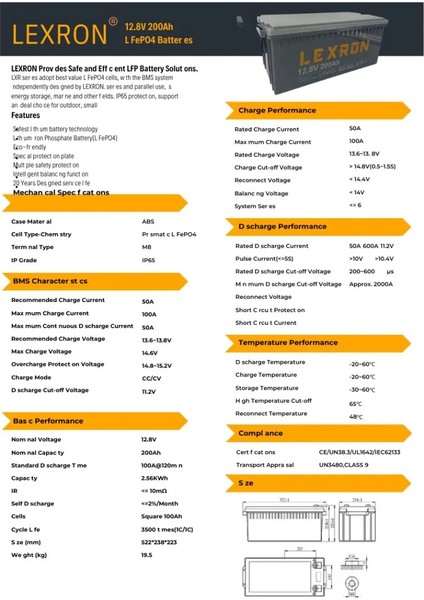 Lityum Akü 12.8V 200AH Lifepo4 Lexron fiyatları